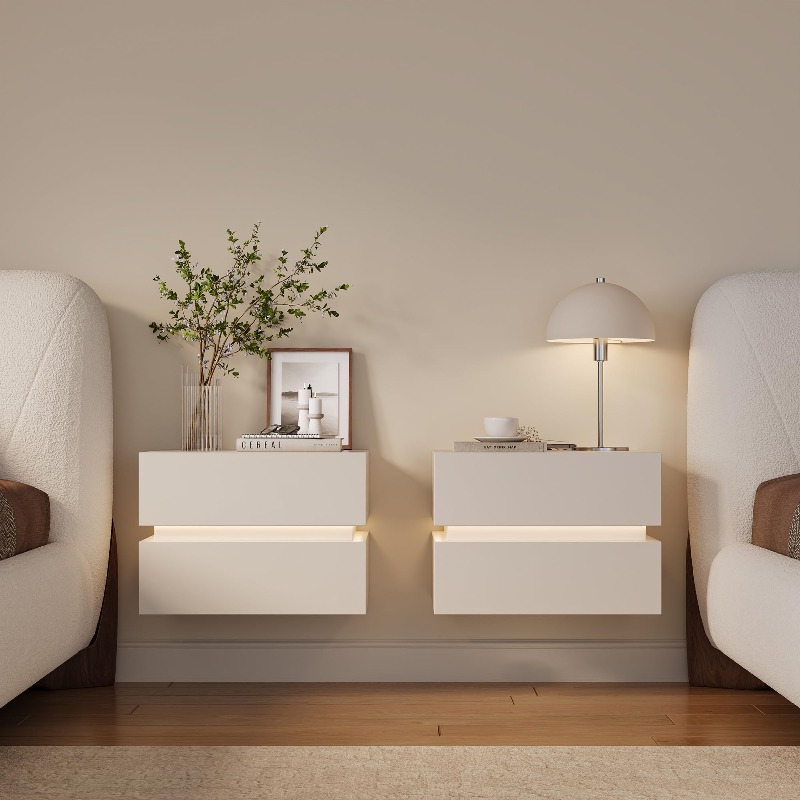 Floating Nightstand With Led Light - مجموعة من طاولتي سرير عائميلتين مزودتين