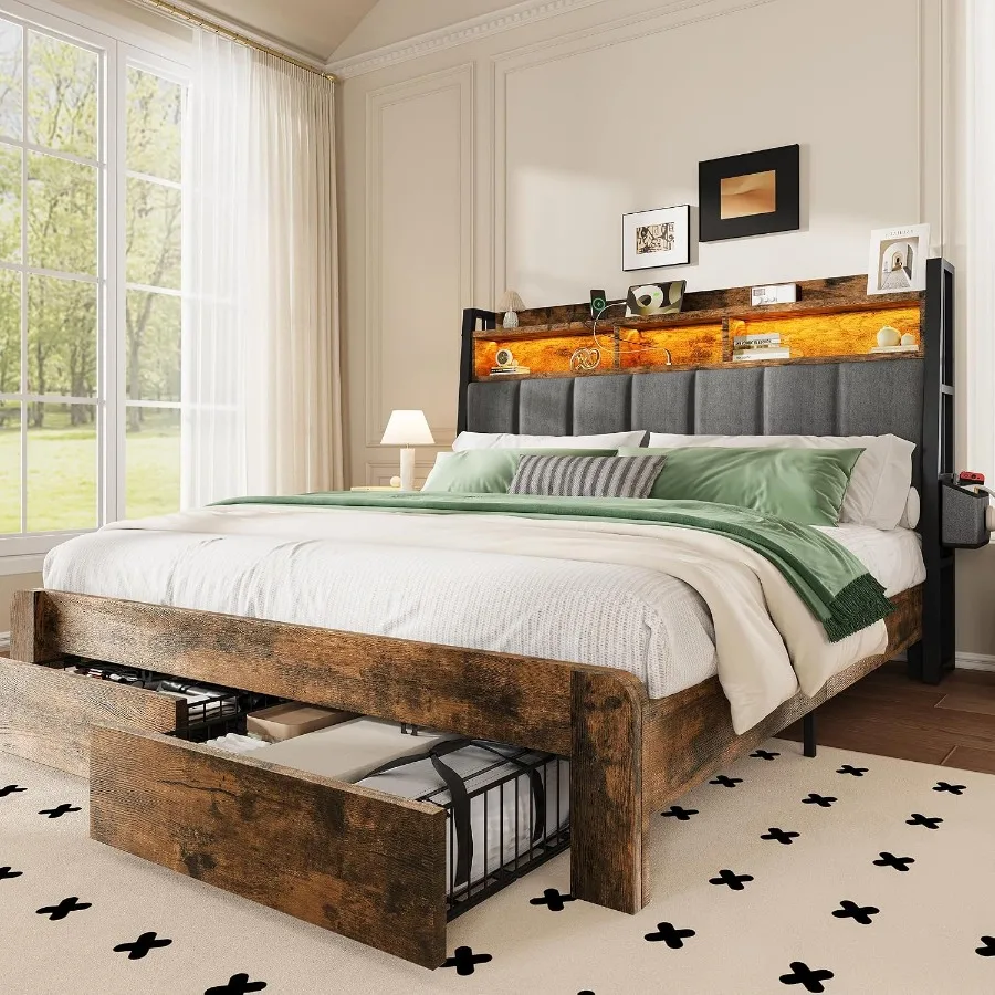 King Size Bed Frame With Storage Drawers - إطار سرير بحجم كينج مع درجين