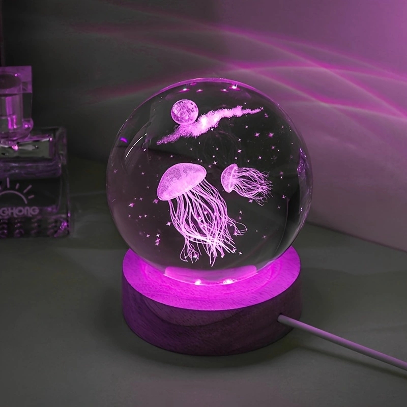 Floating Nightstand With Led Light - كرة كريستال منقوشة بالليزر ثلاثية الأبعاد