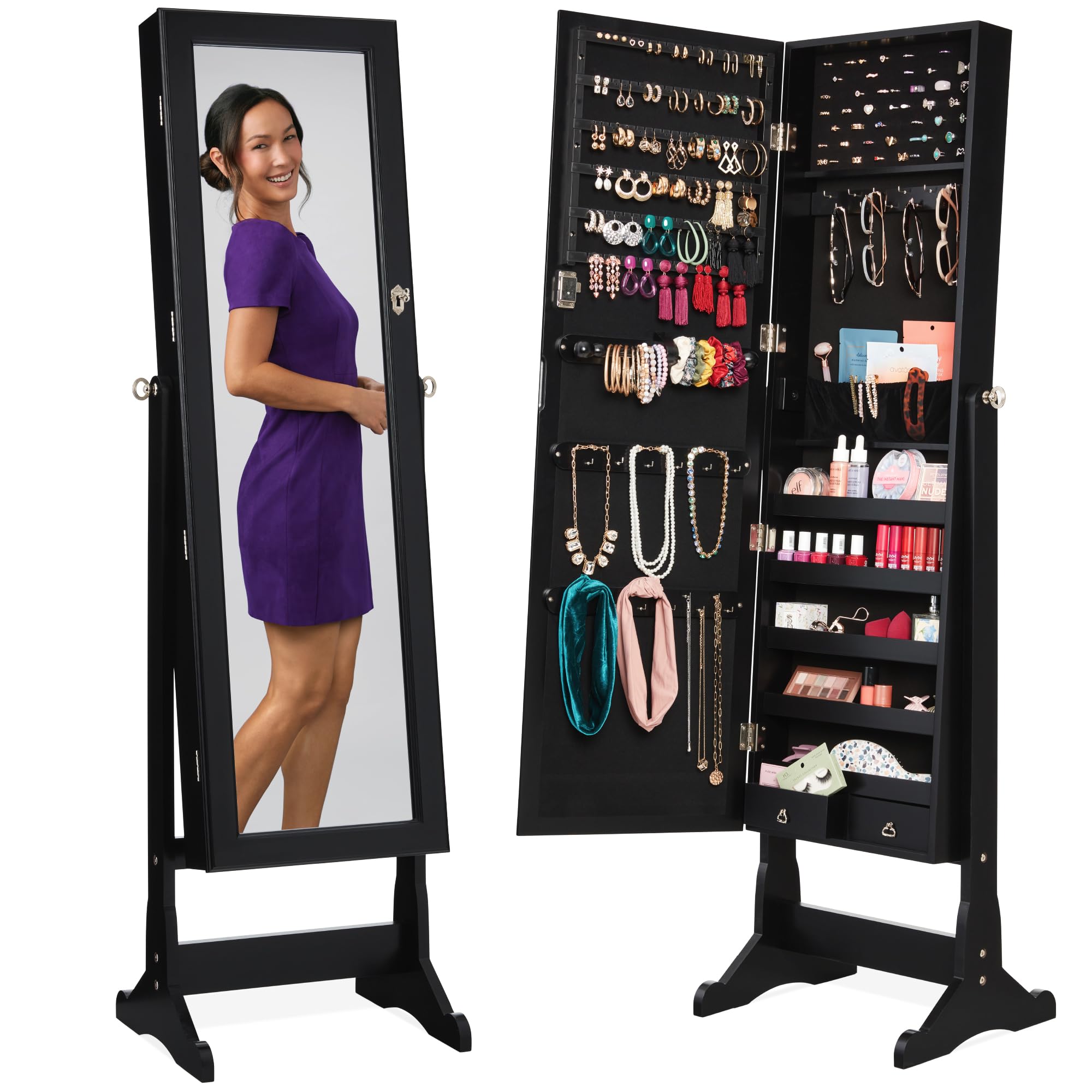 Full Length Mirror Jewelry Armoire - خزانة مجوهرات قائمة بذاتها، مرآة كاملة