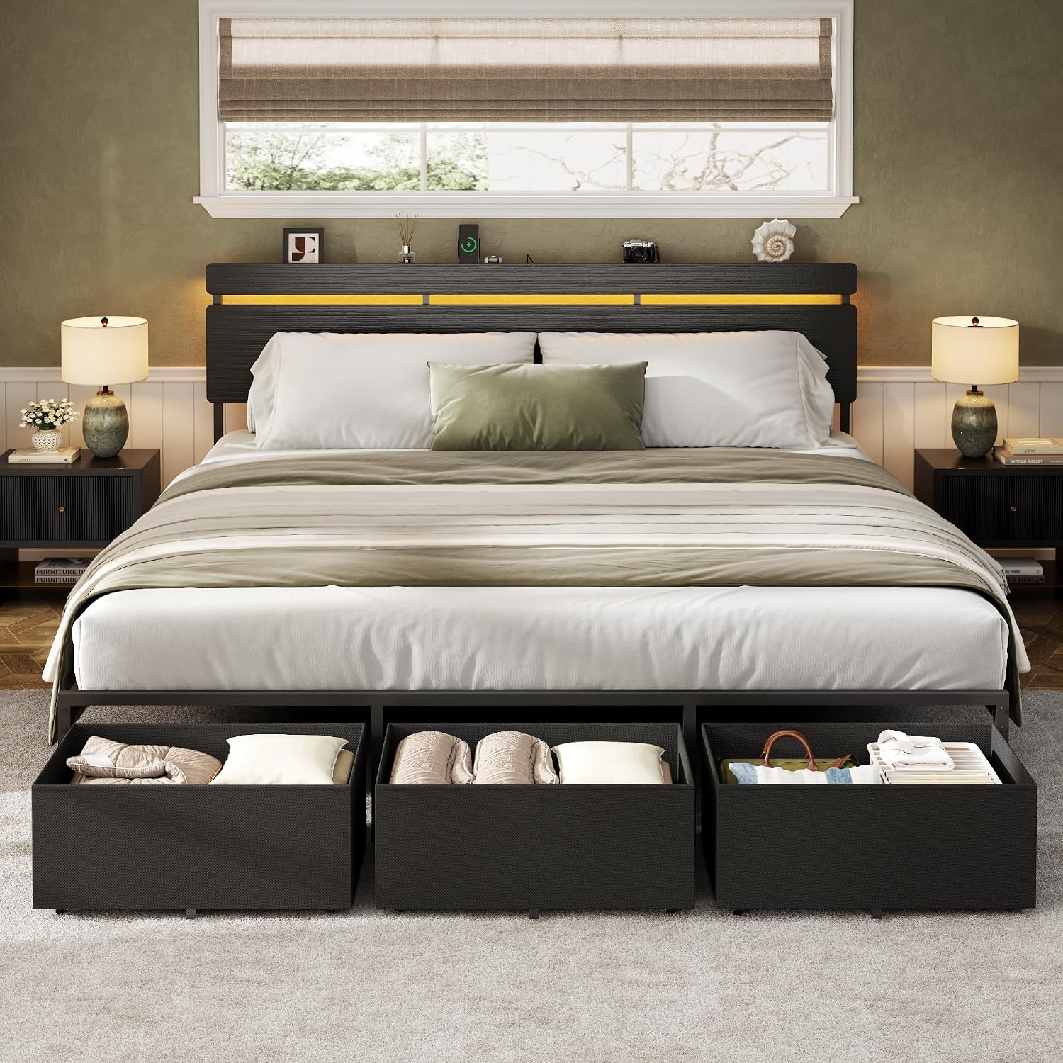King Size Bed Frame With Storage Drawers - إطار سرير 