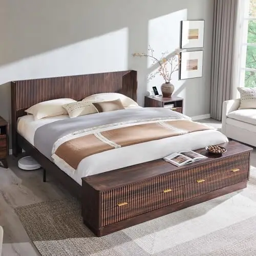 King Size Bed Frame With Storage Drawers - إطار سرير كينج سايز مموج مع