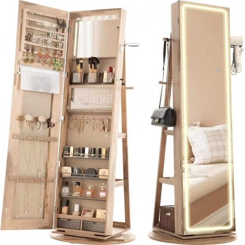 Full Length Mirror Jewelry Armoire - خزانة مجوهرات بمرآة قائمة، 360 °