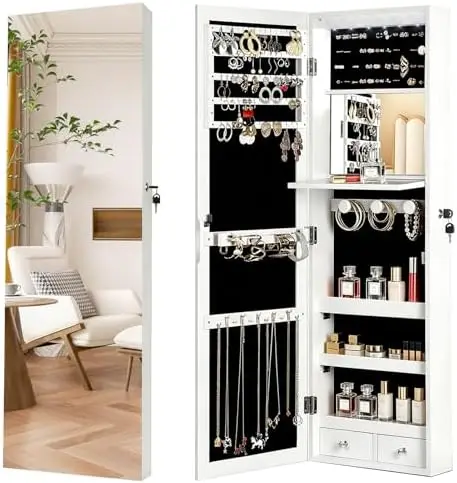 مع مرآة كاملة الطول، و6 مصابيح - مراجعة Full Length Mirror Jewelry Armoire وسعره