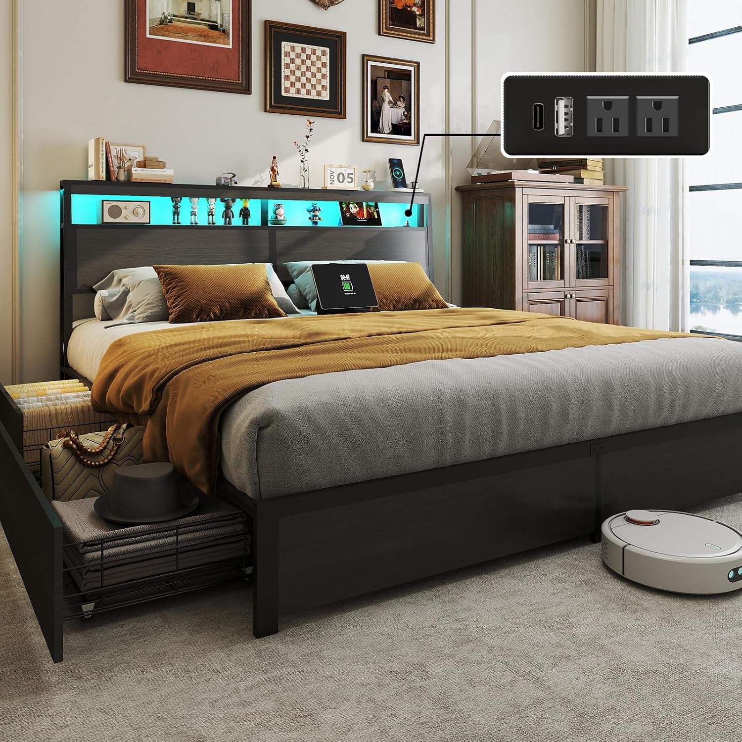 إطار سرير بحجم كينج مع لوح رأس - مراجعة King Size Bed Frame With Storage Drawers وسعره