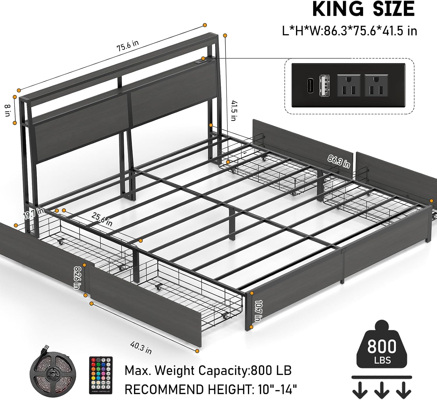 إطار سرير بحجم كينج مع لوح رأس - مراجعة King Size Bed Frame With Storage Drawers وسعره