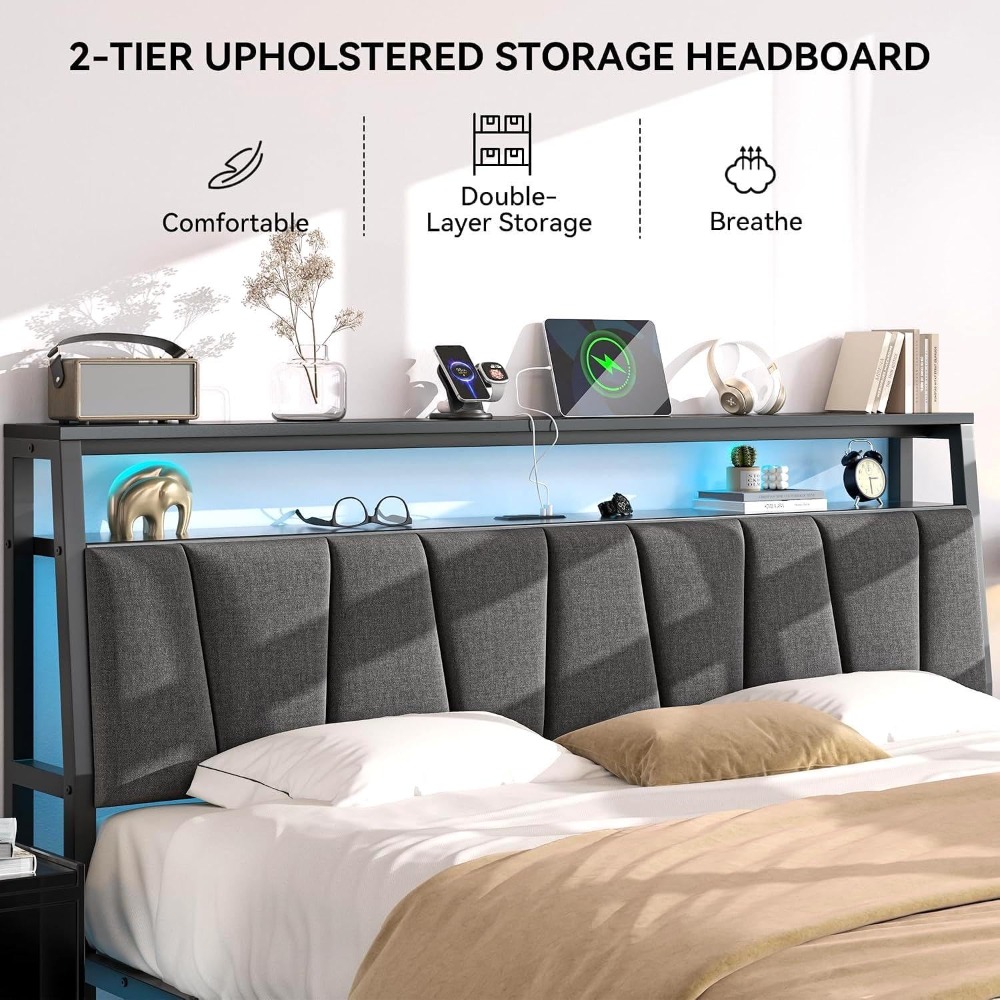 إطار سرير بحجم كينج مع لوح رأس - مراجعة King Size Bed Frame With Storage Drawers وسعره