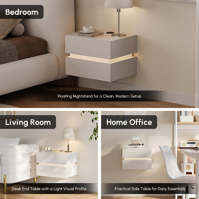 مجموعة من طاولتي سرير عائميلتي - مراجعة Floating Nightstand With Led Light وسعره