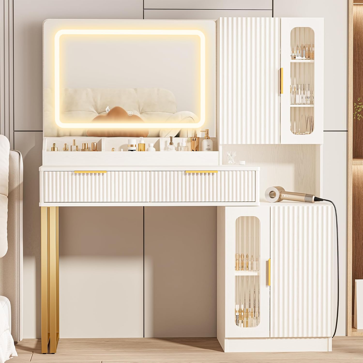 مرآة طاولة تجميل بطول 42 بوصة  - مراجعة Dressing Table Vanity With Lighted Mirror وسعره