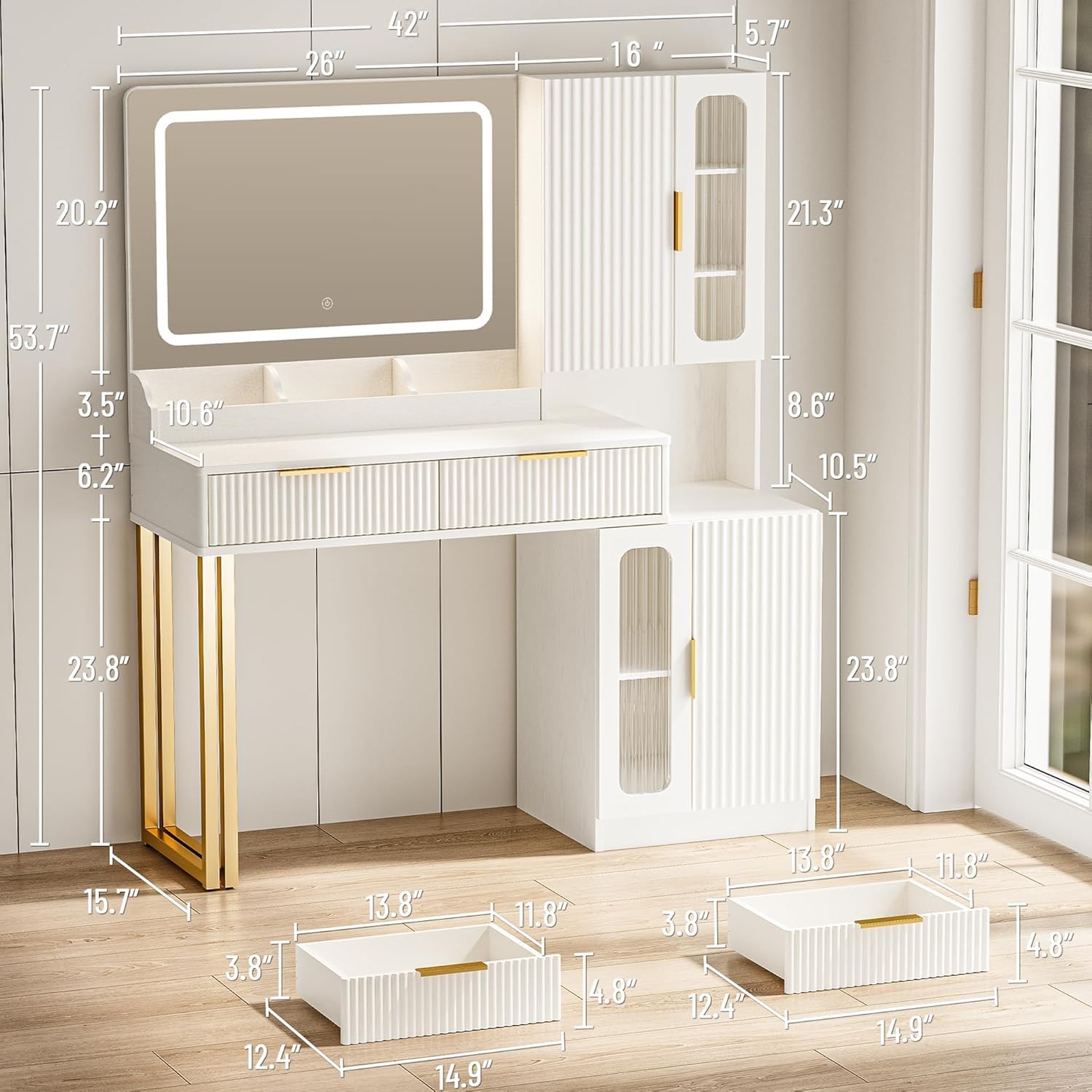 مرآة طاولة تجميل بطول 42 بوصة  - مراجعة Dressing Table Vanity With Lighted Mirror وسعره