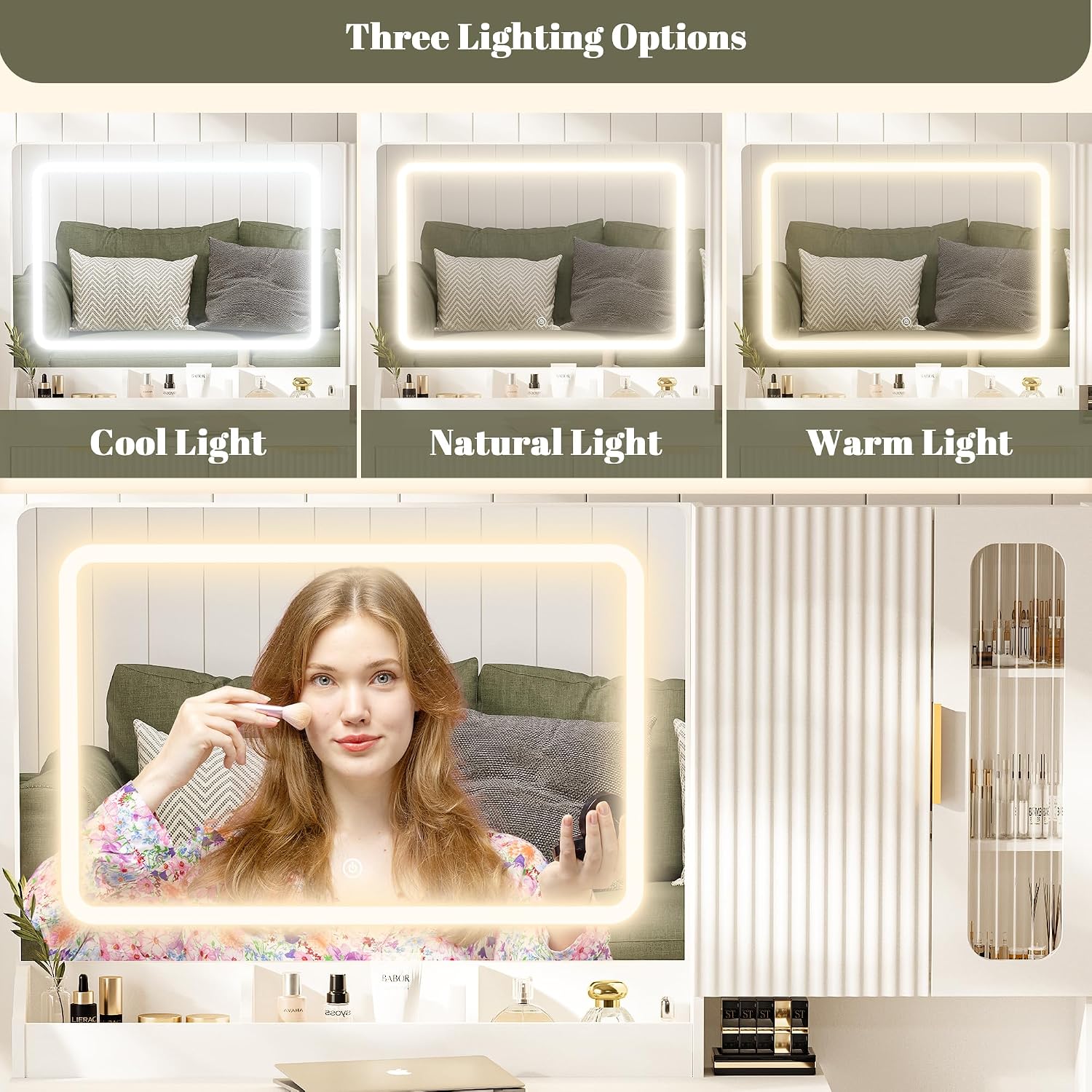 مرآة طاولة تجميل بطول 42 بوصة  - مراجعة Dressing Table Vanity With Lighted Mirror وسعره