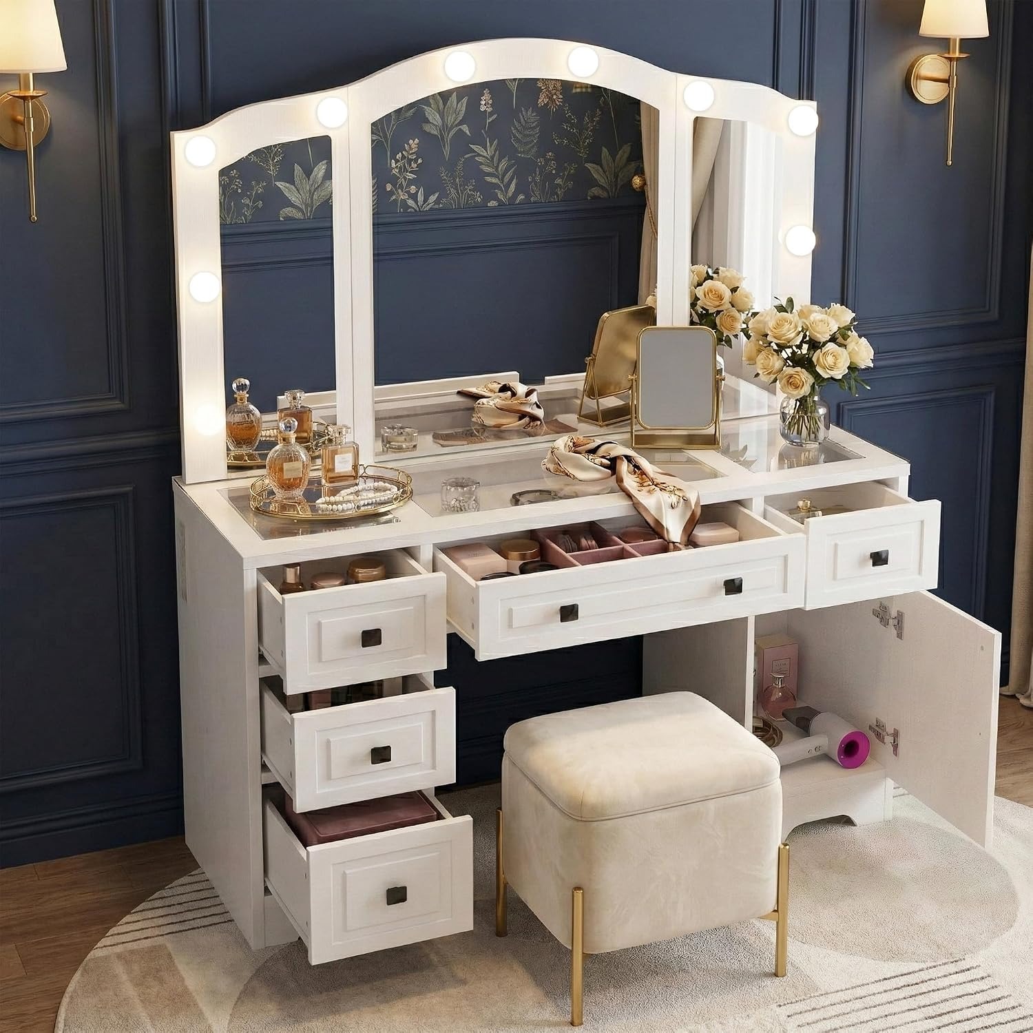 طاولة زينة مضاءة، مرآة ثلاثية  - مراجعة Dressing Table Vanity With Lighted Mirror وسعره