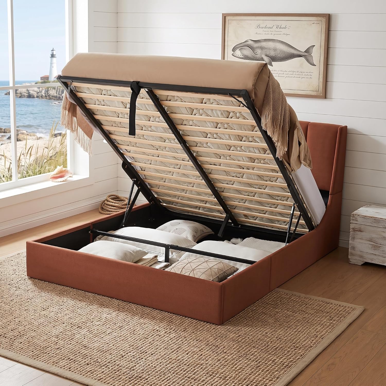 إطار سرير كوين مع خاصية الرفع  - مراجعة Gas Lift Storage Bed Hydraulic وسعره