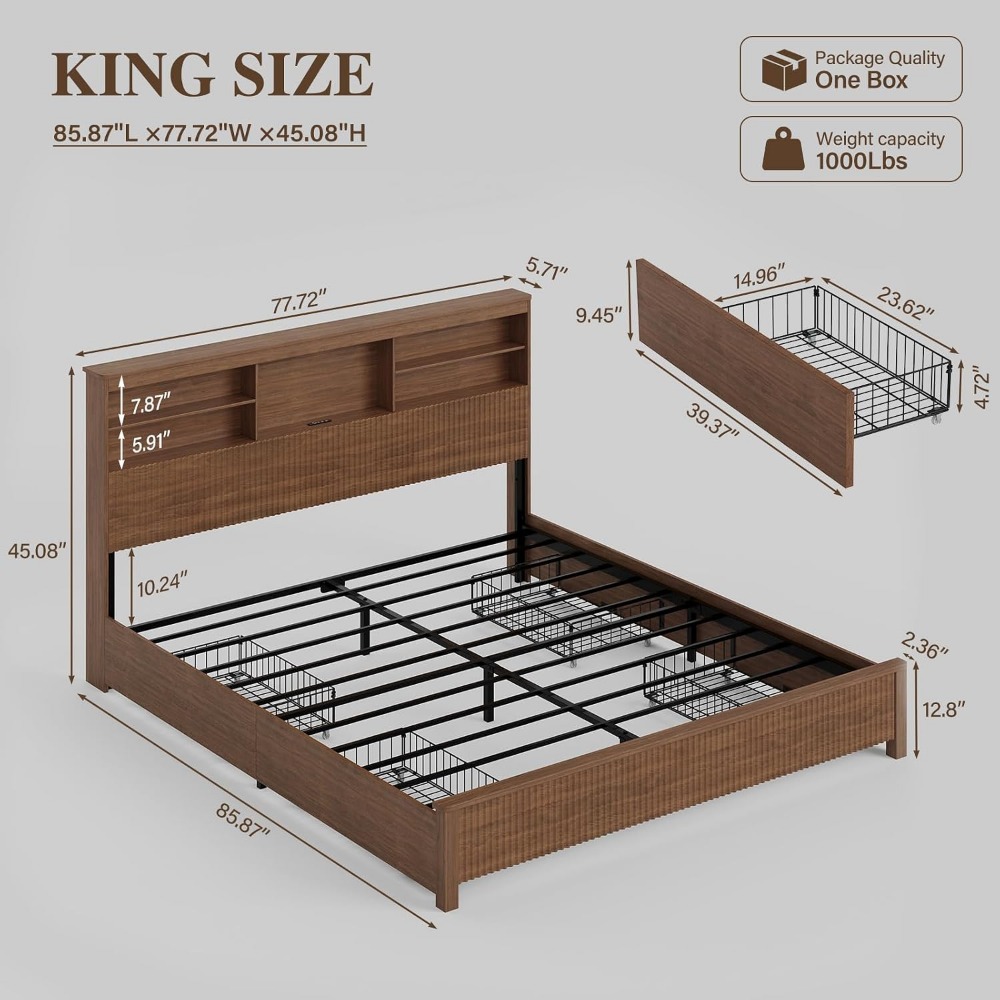 إطار سرير كبير الحجم مع 4 أدرا - مراجعة King Size Bed Frame With Storage Drawers وسعره
