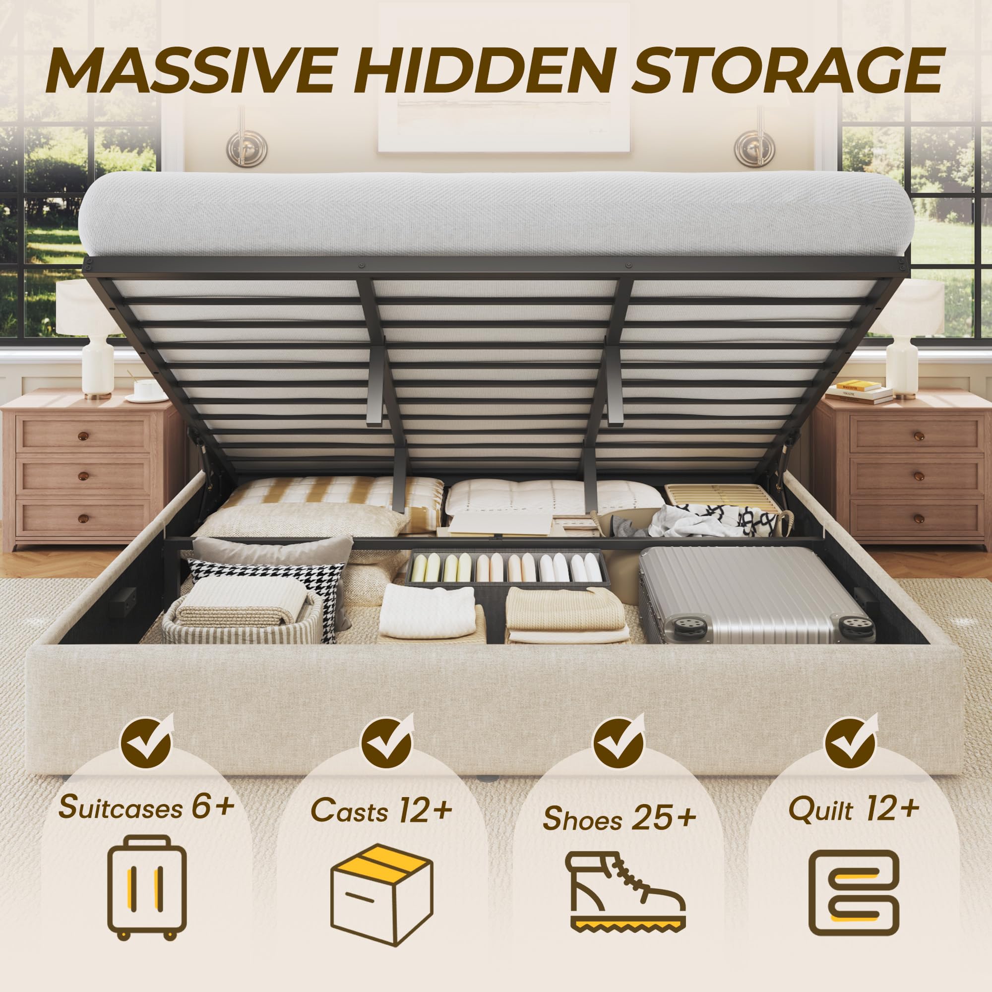 سرير تخزين قابل للرفع بحجم كين - مراجعة Gas Lift Storage Bed Hydraulic وسعره