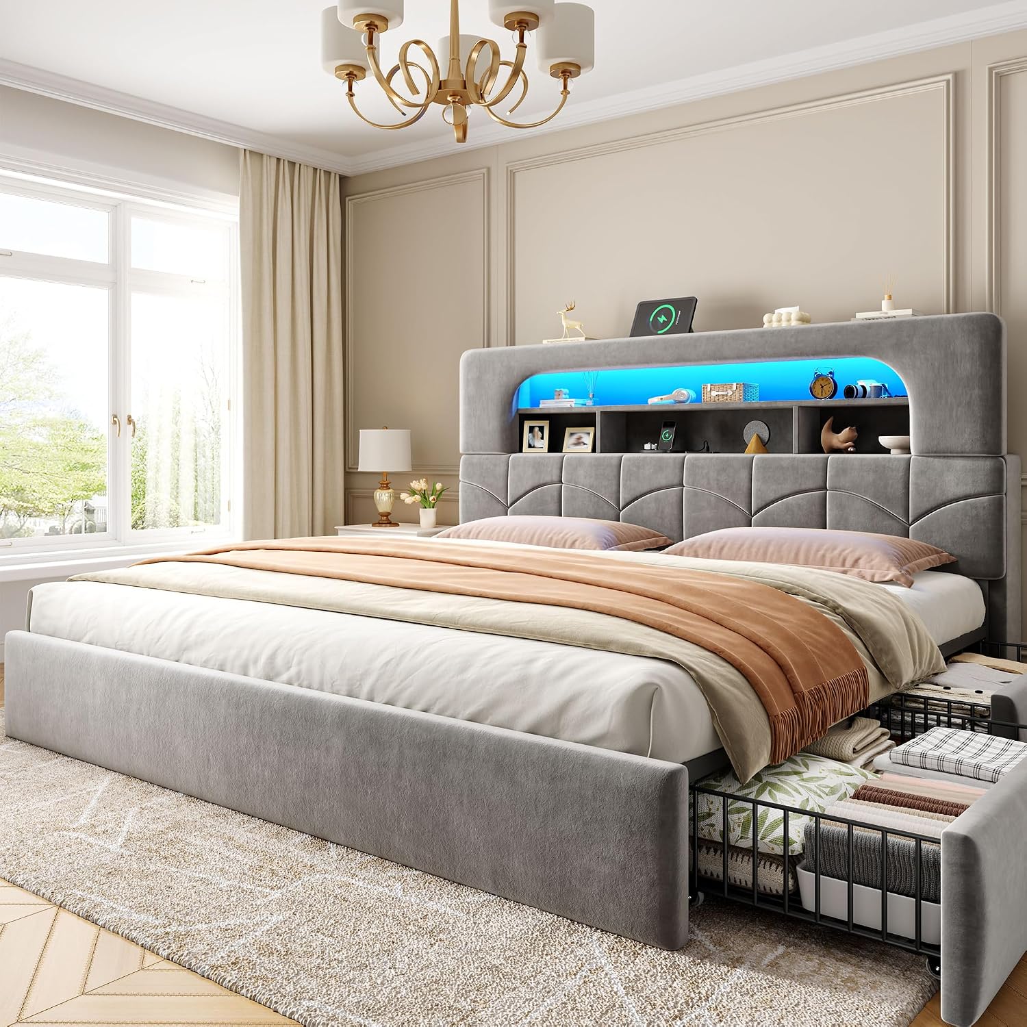 إطار سرير بحجم كينج مع 4 أدراج - مراجعة King Size Bed Frame With Storage Drawers وسعره