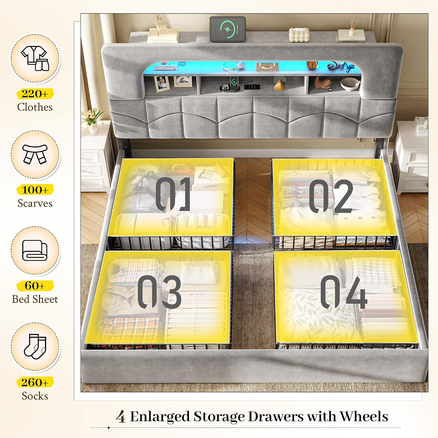 إطار سرير بحجم كينج مع 4 أدراج - مراجعة King Size Bed Frame With Storage Drawers وسعره