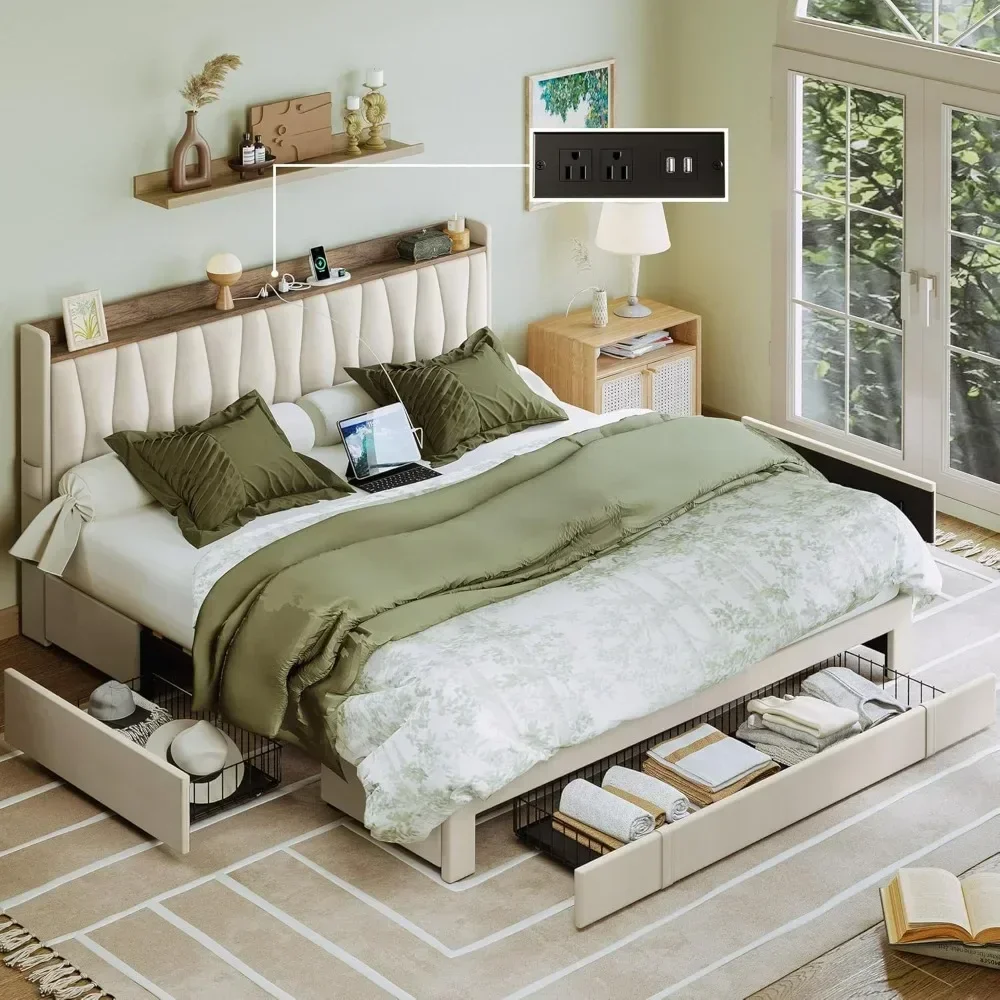 إطار سرير بحجم كينج مع لوح رأس - مراجعة King Size Bed Frame With Storage Drawers وسعره