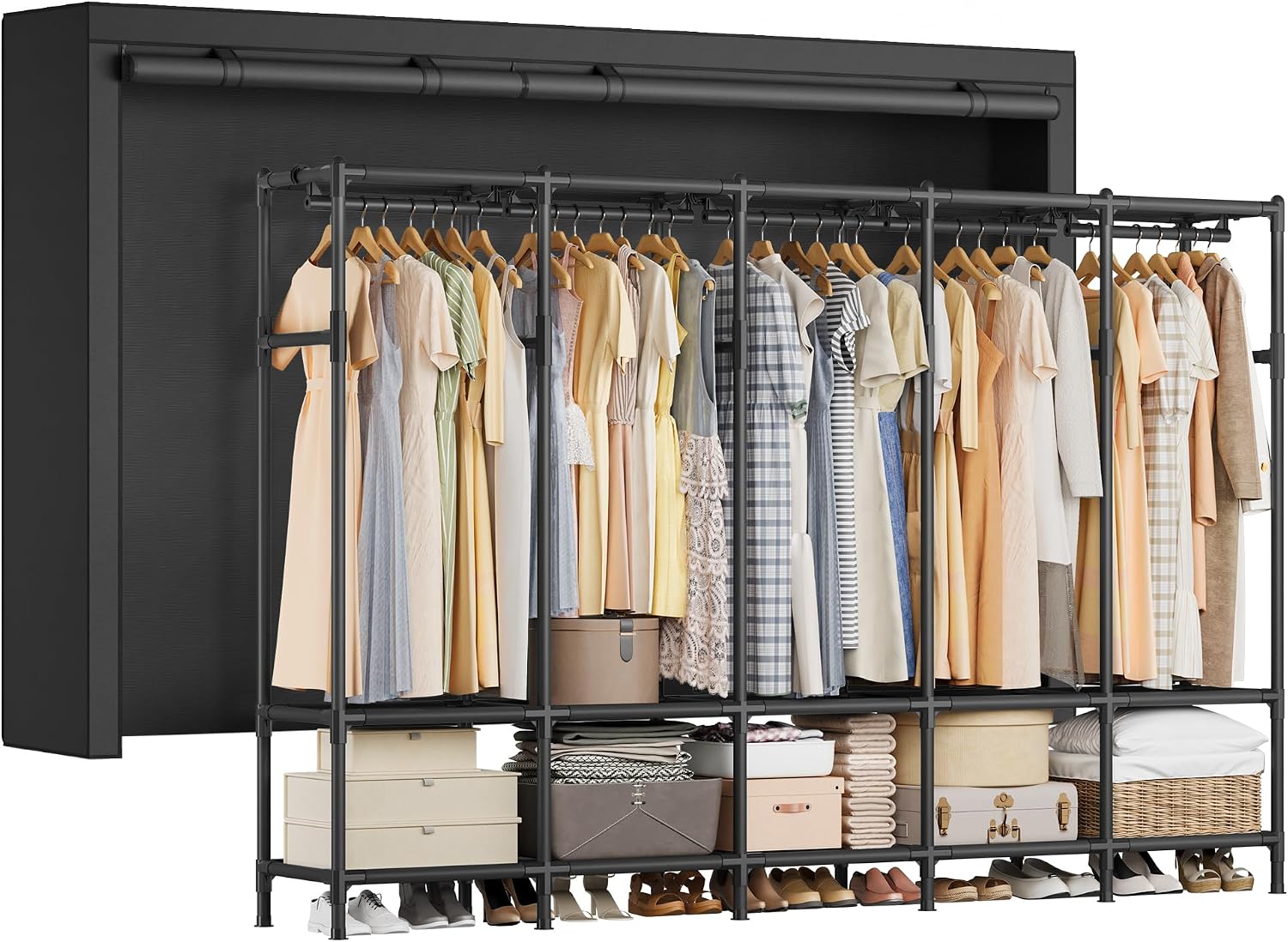 خزانة ملابس محمولة بطول 83.5 ب - مراجعة Wardrobe Closet Portable Fabric Cover وسعره